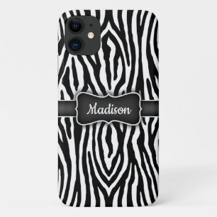 Zwarte en witte zebrastrips met naamplaat Case-Mate iPhone case