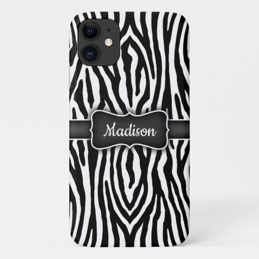 Zwarte en witte zebrastrips met naamplaat Case-Mate iPhone case (Achterkant)