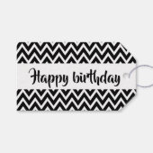 Zwarte en witte Zigzag Happy Birthday op maat Cadeaulabel (Voorkant (Horizontaal))