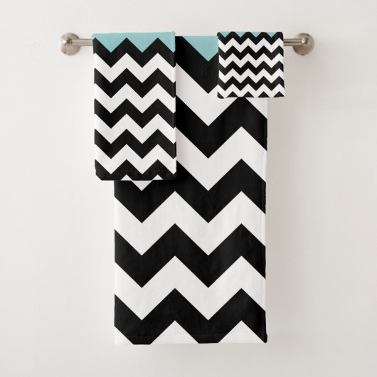 Zwarte en witte zigzag Patroon, Chevron, blauw Bad Handdoek (Insitu)