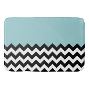 Zwarte en witte zigzag Patroon, Chevron, blauw Badmat