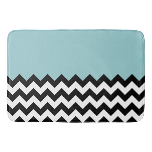 Zwarte en witte zigzag Patroon, Chevron, blauw Badmat (Voorkant)