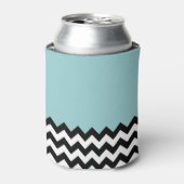 Zwarte en witte zigzag Patroon, Chevron, blauw Blikjeskoeler (Blikje Voorkant)