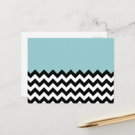 Zwarte en witte zigzag Patroon, Chevron, blauw Briefkaart