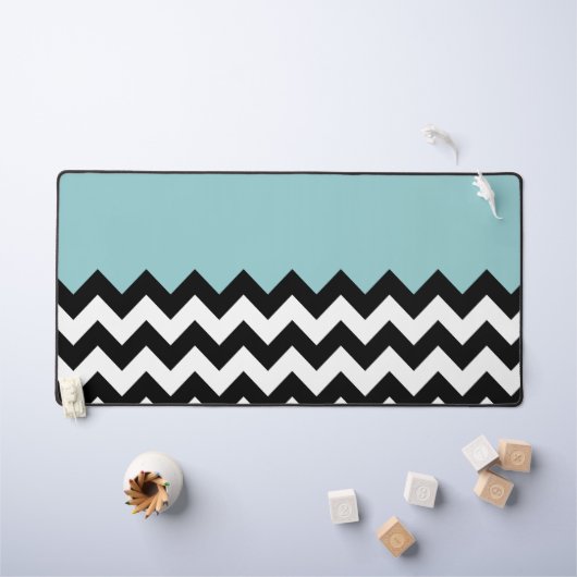 Zwarte en witte zigzag Patroon, Chevron, blauw Bureaumat (Kindertafel)