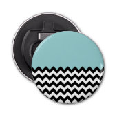 Zwarte en witte zigzag Patroon, Chevron, blauw Button Flesopener (Voorkant)
