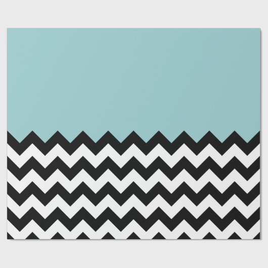 Zwarte en witte zigzag Patroon, Chevron, blauw Cadeaupapier (Vlak)