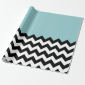 Zwarte en witte zigzag Patroon, Chevron, blauw Cadeaupapier (Uitgerold)
