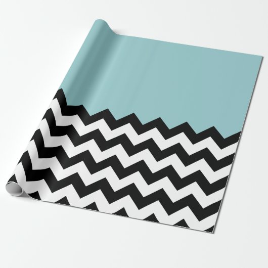 Zwarte en witte zigzag Patroon, Chevron, blauw Cadeaupapier (Uitgerold)