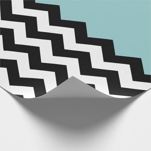 Zwarte en witte zigzag Patroon, Chevron, blauw Cadeaupapier (Hoek)