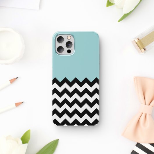 Zwarte en witte zigzag Patroon, Chevron, blauw Case-Mate iPhone Case