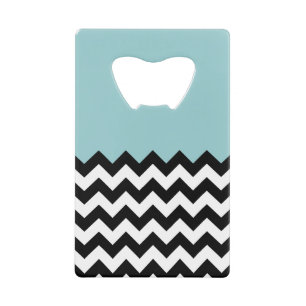 Zwarte en witte zigzag Patroon, Chevron, blauw Creditkaart Flessenopener