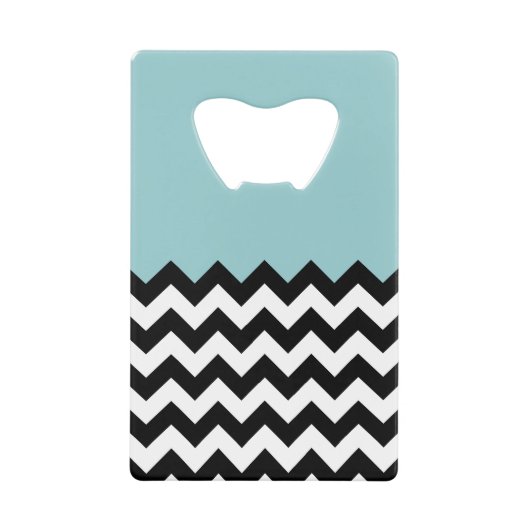 Zwarte en witte zigzag Patroon, Chevron, blauw Creditkaart Flessenopener (Voorkant)