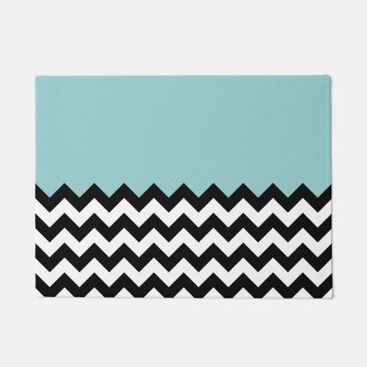 Zwarte en witte zigzag Patroon, Chevron, blauw Deurmat (Voorkant)