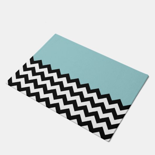Zwarte en witte zigzag Patroon, Chevron, blauw Deurmat (Schuin)