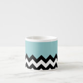 Zwarte en witte zigzag Patroon, Chevron, blauw Espresso Kop (Voorkant)