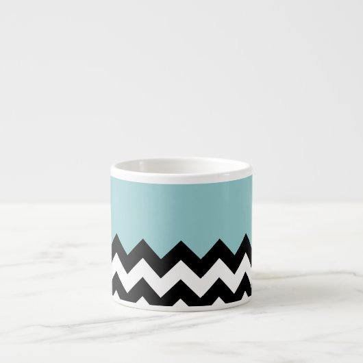 Zwarte en witte zigzag Patroon, Chevron, blauw Espresso Kop (Voorkant)