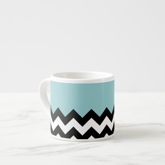 Zwarte en witte zigzag Patroon, Chevron, blauw Espresso Kop (Links)