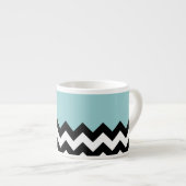 Zwarte en witte zigzag Patroon, Chevron, blauw Espresso Kop (Voorkant rechts)