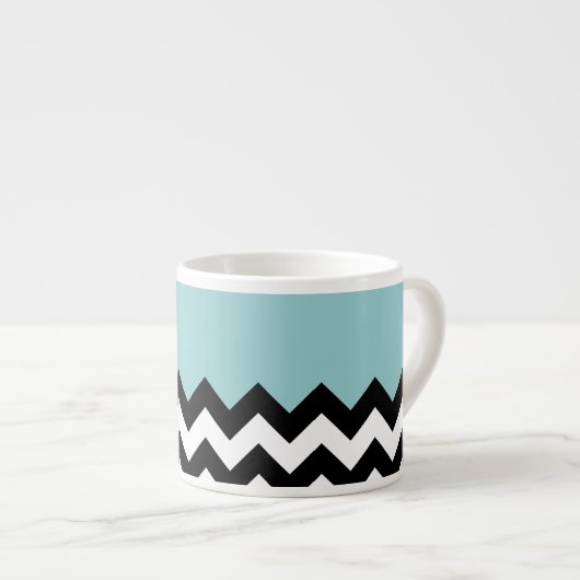 Zwarte en witte zigzag Patroon, Chevron, blauw Espresso Kop (Voorkant rechts)