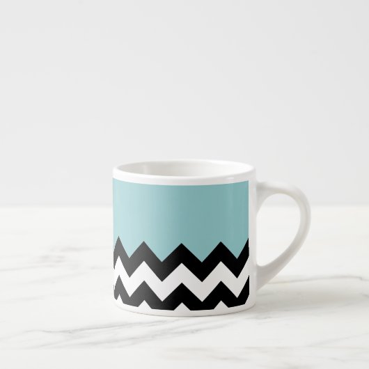Zwarte en witte zigzag Patroon, Chevron, blauw Espresso Kop (Rechts)