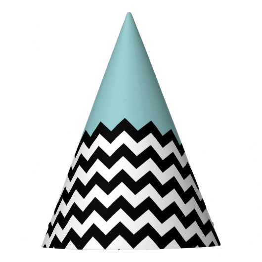 Zwarte en witte zigzag Patroon, Chevron, blauw Feesthoedjes (Voorkant)
