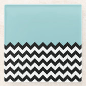 Zwarte en witte zigzag Patroon, Chevron, blauw Glazen Onderzetter (Voorkant)