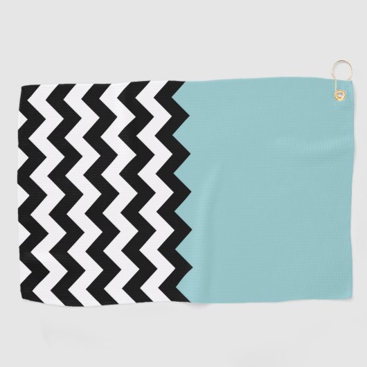 Zwarte en witte zigzag Patroon, Chevron, blauw Golfhanddoek (Horizontaal)