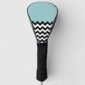 Zwarte en witte zigzag Patroon, Chevron, blauw Golfheadcover (Voorkant)
