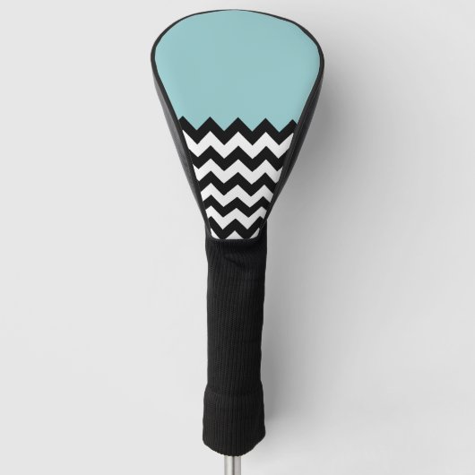 Zwarte en witte zigzag Patroon, Chevron, blauw Golfheadcover (Voorkant)