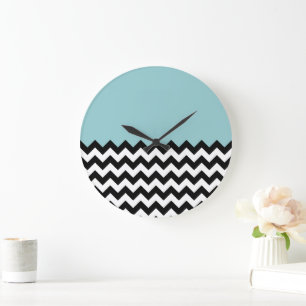 Zwarte en witte zigzag Patroon, Chevron, blauw Grote Klok