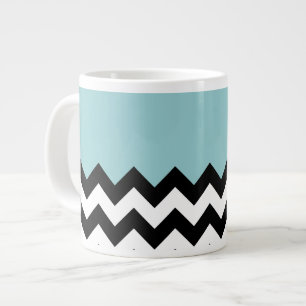 Zwarte en witte zigzag Patroon, Chevron, blauw Grote Koffiekop