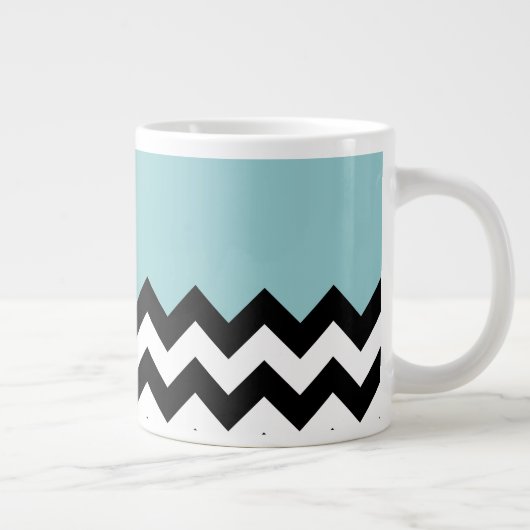 Zwarte en witte zigzag Patroon, Chevron, blauw Grote Koffiekop (Rechts)
