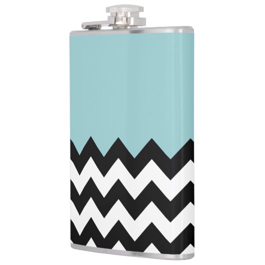Zwarte en witte zigzag Patroon, Chevron, blauw Heupfles (Links)