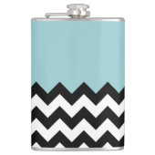 Zwarte en witte zigzag Patroon, Chevron, blauw Heupfles (Voorkant)