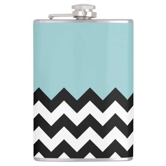 Zwarte en witte zigzag Patroon, Chevron, blauw Heupfles (Voorkant)