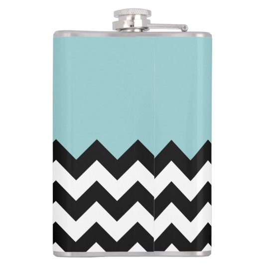 Zwarte en witte zigzag Patroon, Chevron, blauw Heupfles (Achterkant)
