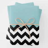 Zwarte en witte zigzag Patroon, Chevron, blauw Inpakpapier Vel (In situ)