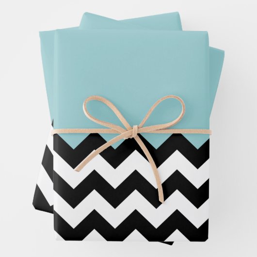 Zwarte en witte zigzag Patroon, Chevron, blauw Inpakpapier Vel (In situ)
