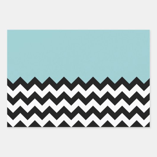 Zwarte en witte zigzag Patroon, Chevron, blauw Inpakpapier Vel (Voorkant 3)