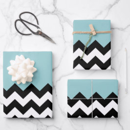 Zwarte en witte zigzag Patroon, Chevron, blauw Inpakpapier Vel