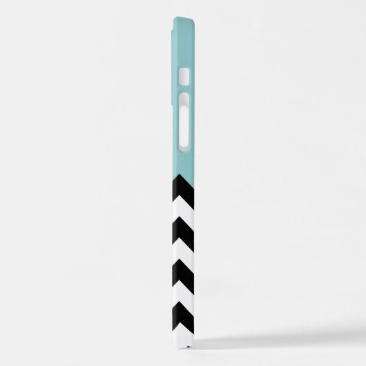 Zwarte en witte zigzag Patroon, Chevron, blauw iPhone Hoesje (Linkerkant)