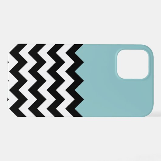 Zwarte en witte zigzag Patroon, Chevron, blauw iPhone Hoesje (Achterkant horizontaal)