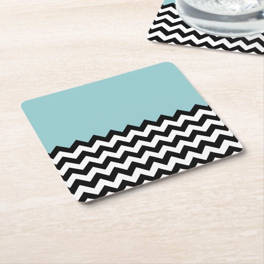Zwarte en witte zigzag Patroon, Chevron, blauw Kartonnen Onderzetters (Schuin)