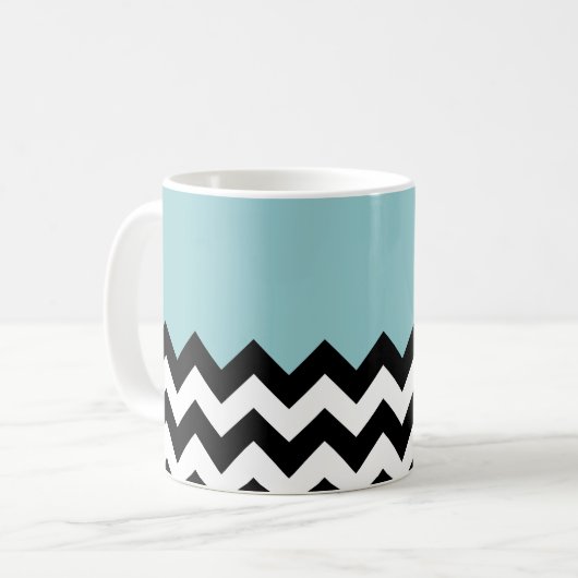 Zwarte en witte zigzag Patroon, Chevron, blauw Koffiemok (Voorkant links)