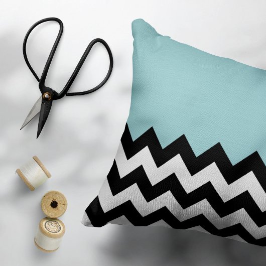 Zwarte en witte zigzag Patroon, Chevron, blauw Kussensloop