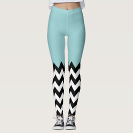 Zwarte en witte zigzag Patroon, Chevron, blauw Leggings