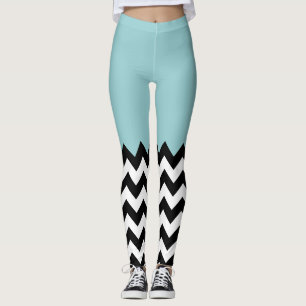 Zwarte en witte zigzag Patroon, Chevron, blauw Leggings