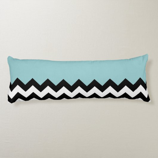 Zwarte en witte zigzag Patroon, Chevron, blauw Lichaamskussen (Achterkant)