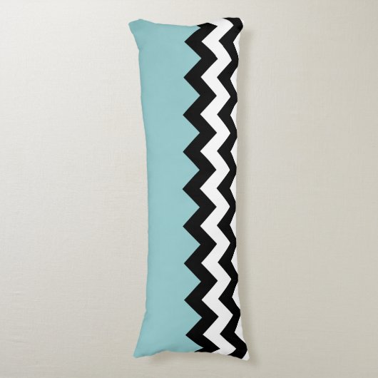 Zwarte en witte zigzag Patroon, Chevron, blauw Lichaamskussen (Voorkant Verticaal)